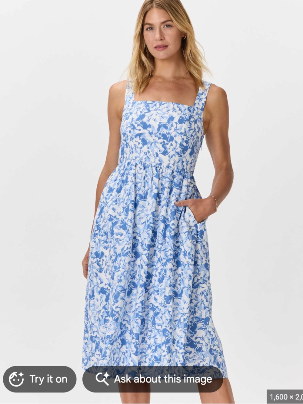 Quince Blue & White Floral Scoop-Neck Midi Dress - Picture 6 of 6